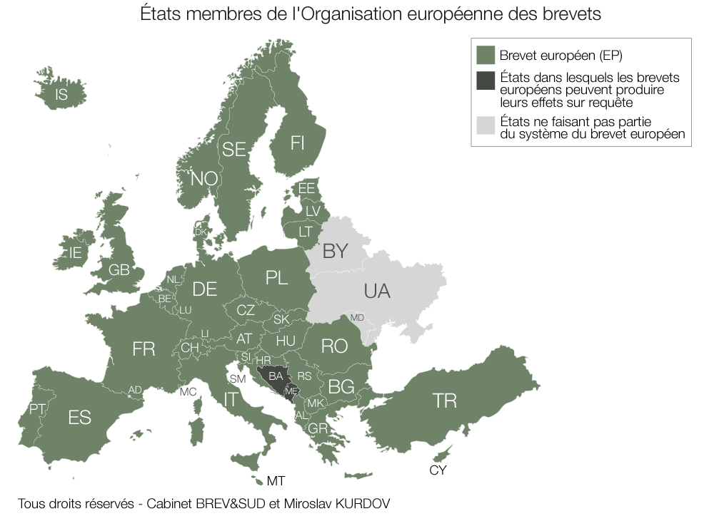 Carte "États membres de l'Organisation européenne des brevets" OEB